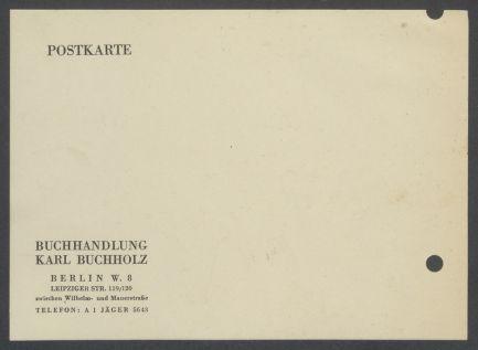 Briefwechsel zwischen Buchhandlung Karl Buchholz und Georg Kolbe