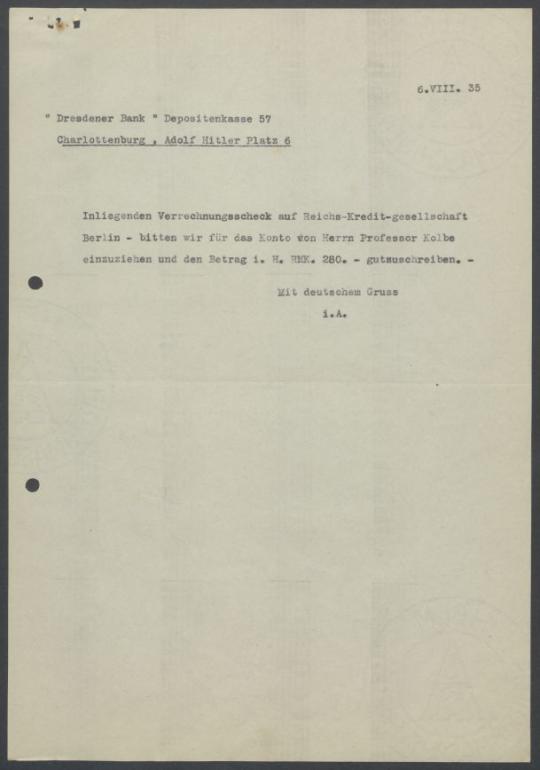 Briefwechsel zwischen Buchhandlung Karl Buchholz und Georg Kolbe