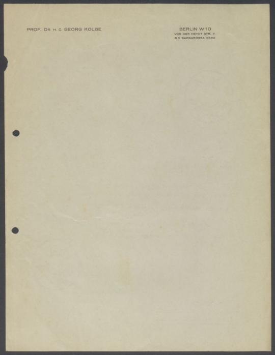 Briefwechsel zwischen Buchhandlung Karl Buchholz und Georg Kolbe