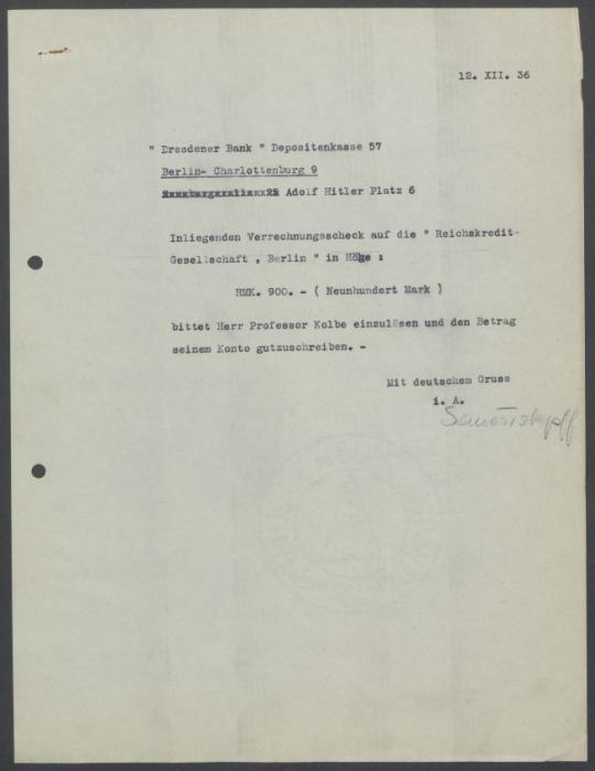 Briefwechsel zwischen Buchhandlung Karl Buchholz und Georg Kolbe
