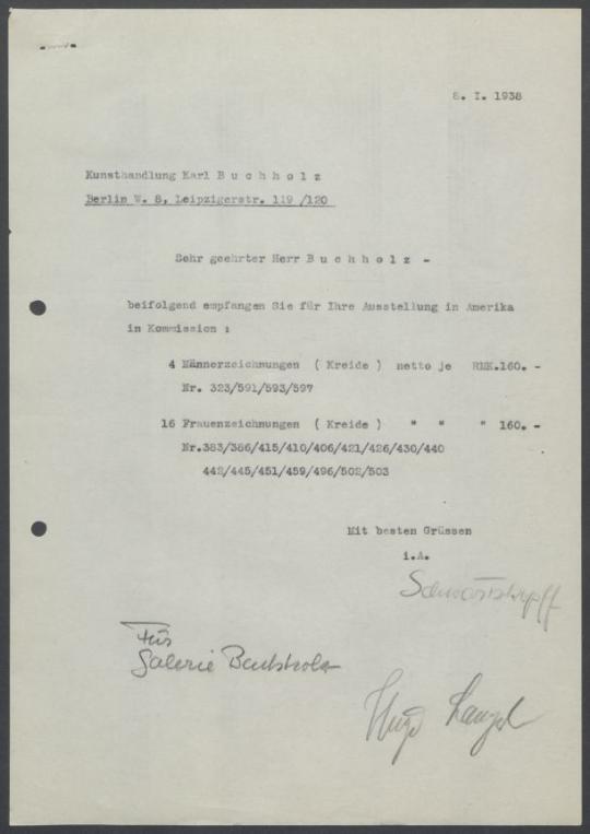 Briefwechsel zwischen Buchhandlung Karl Buchholz und Georg Kolbe