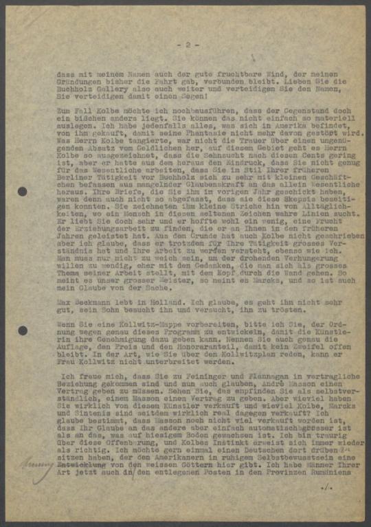 Briefwechsel zwischen Buchhandlung Karl Buchholz und Georg Kolbe