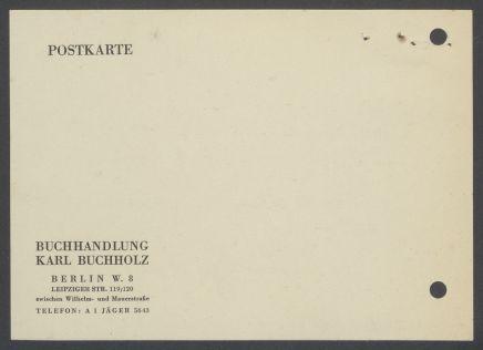 Briefwechsel zwischen Buchhandlung Karl Buchholz und Georg Kolbe