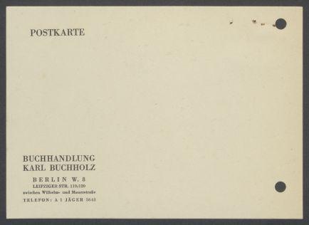 Briefwechsel zwischen Buchhandlung Karl Buchholz und Georg Kolbe