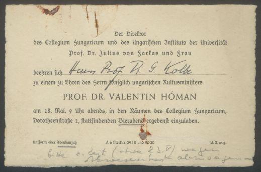 Briefwechsel zwischen Julius von Farkas [Collegium Hungaricum, Berlin] und Georg Kolbe