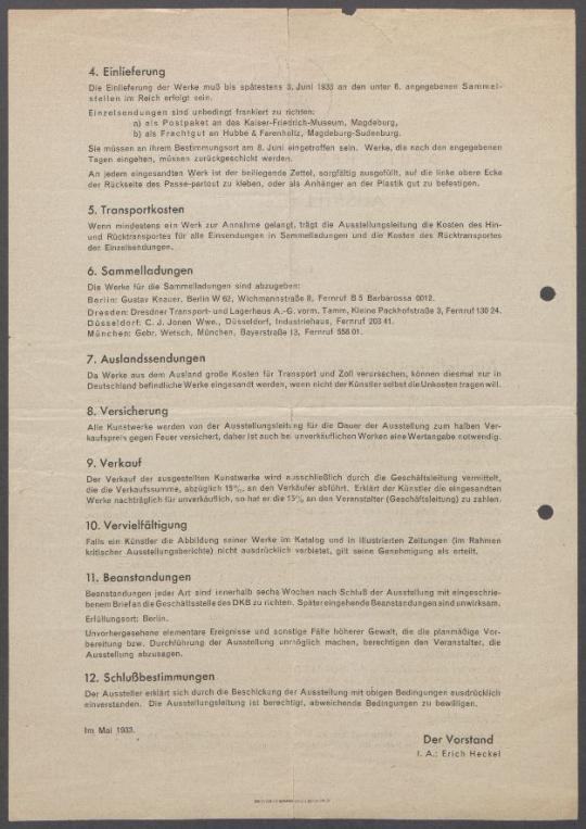 Einladung des Deutschen Künstlerbunds zur Ausstellungsteilnahme 1933