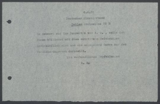 Briefwechsel zwischen Deutscher Künstlerbund [Berlin] und Georg Kolbe