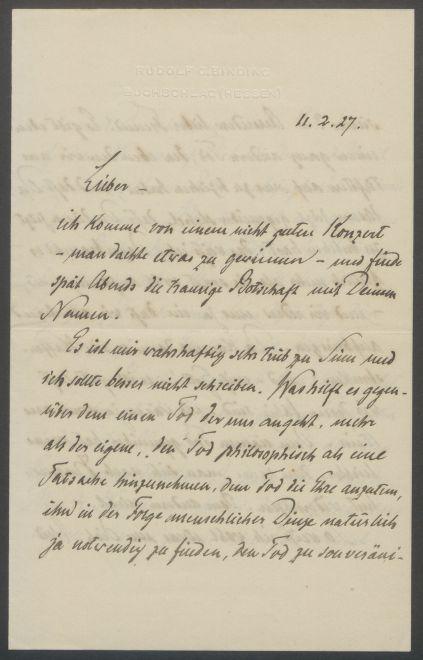 Brief von Rudolf G. Binding an Georg Kolbe