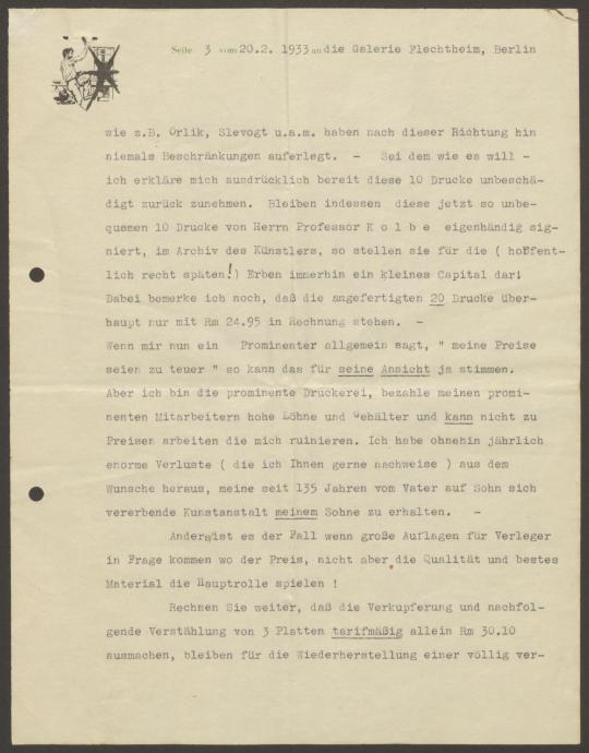 Briefwechsel zwischen O. Felsing und Galerie Flechtheim