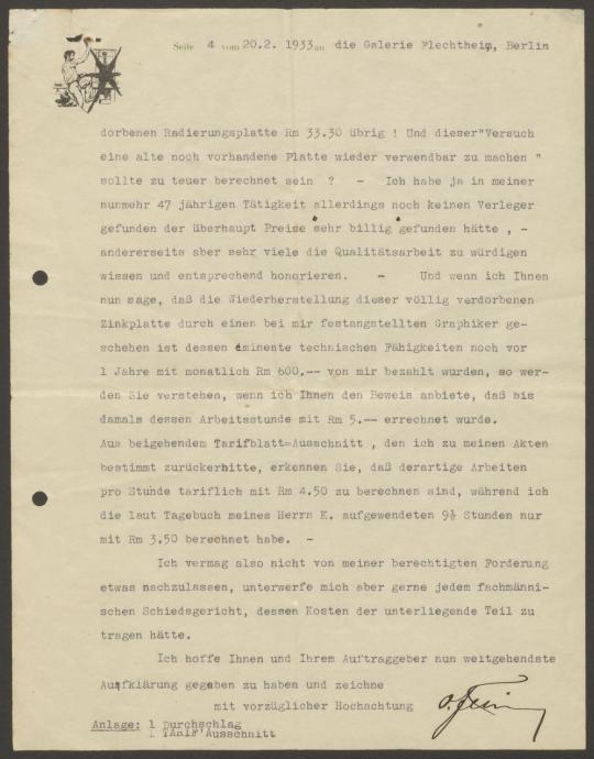 Briefwechsel zwischen O. Felsing und Galerie Flechtheim