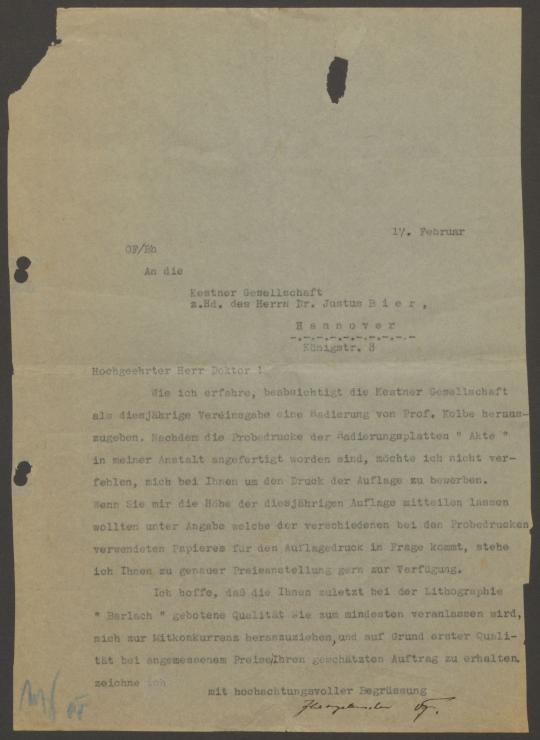 Briefwechsel zwischen O. Felsing und Galerie Flechtheim