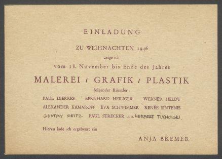 Brief von Anja Bremer [Galerie Bremer, Berlin] an Georg Kolbe