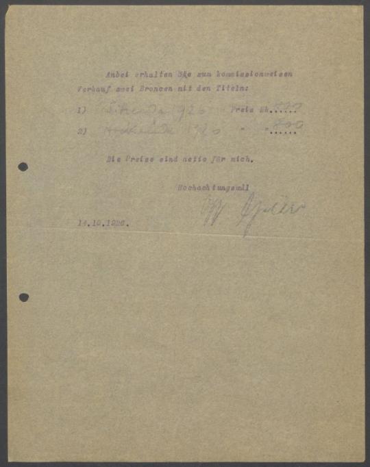 Briefwechsel zwischen Galerie Alfred Flechtheim [Berlin, Düsseldorf] und Georg Kolbe