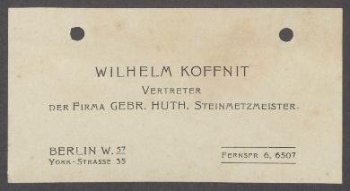 Briefe von Gebrüder Huth [Steinmetzmeister, Berlin] an Georg Kolbe