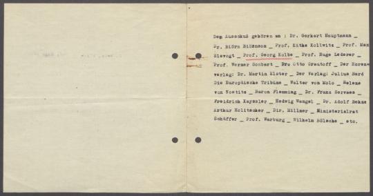 Brief von Ella Kroner [Komitee zur Erhaltung des Lebenswerkes von Kurt Kroner] an Georg Kolbe