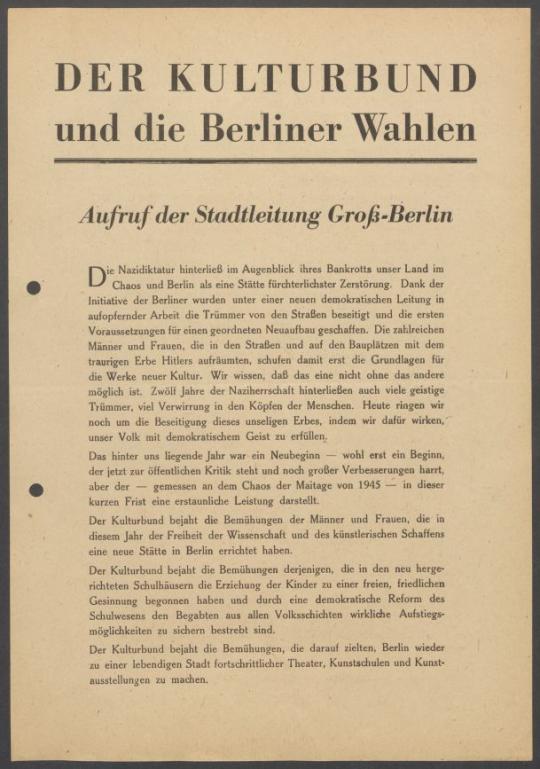 Briefwechsel zwischen Kulturbund zur Demokratischen Erneuerung Deutschlands [Berlin] und Georg Kolbe