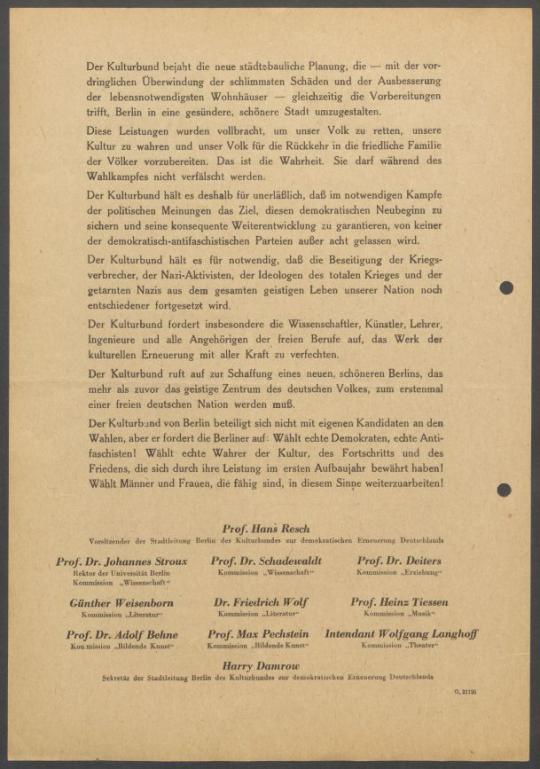 Briefwechsel zwischen Kulturbund zur Demokratischen Erneuerung Deutschlands [Berlin] und Georg Kolbe