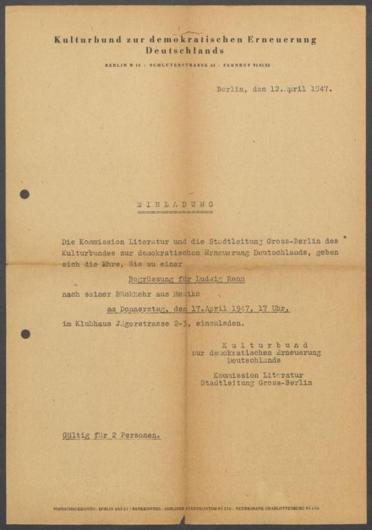 Briefwechsel zwischen Kulturbund zur Demokratischen Erneuerung Deutschlands [Berlin] und Georg Kolbe