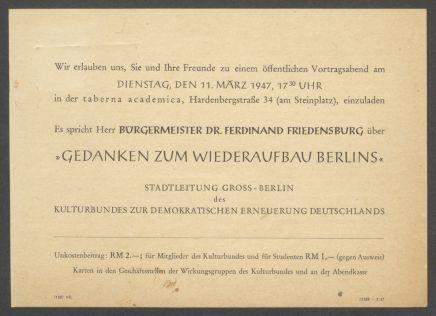 Briefwechsel zwischen Kulturbund zur Demokratischen Erneuerung Deutschlands [Berlin] und Georg Kolbe