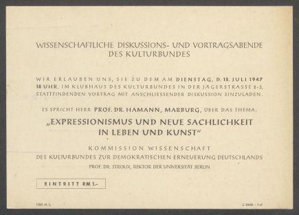 Briefwechsel zwischen Kulturbund zur Demokratischen Erneuerung Deutschlands [Berlin] und Georg Kolbe