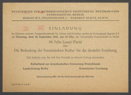 Briefwechsel zwischen Kulturbund zur Demokratischen Erneuerung Deutschlands [Berlin] und Georg Kolbe