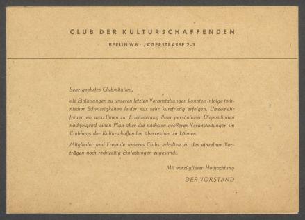 Briefwechsel zwischen Kulturbund zur Demokratischen Erneuerung Deutschlands [Berlin] und Georg Kolbe