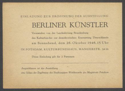 Briefwechsel zwischen Kulturbund zur Demokratischen Erneuerung Deutschlands [Berlin] und Georg Kolbe
