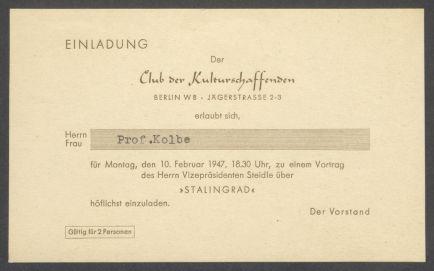 Briefwechsel zwischen Kulturbund zur Demokratischen Erneuerung Deutschlands [Berlin] und Georg Kolbe