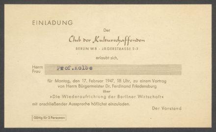 Briefwechsel zwischen Kulturbund zur Demokratischen Erneuerung Deutschlands [Berlin] und Georg Kolbe