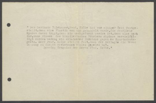 Briefwechsel zwischen Kunsthandlung Fritz Gurlitt [Berlin], Curt Galerie Alfred Flechtheim [Berlin], Rechtsanwalt Dr. Haensel und Georg Kolbe