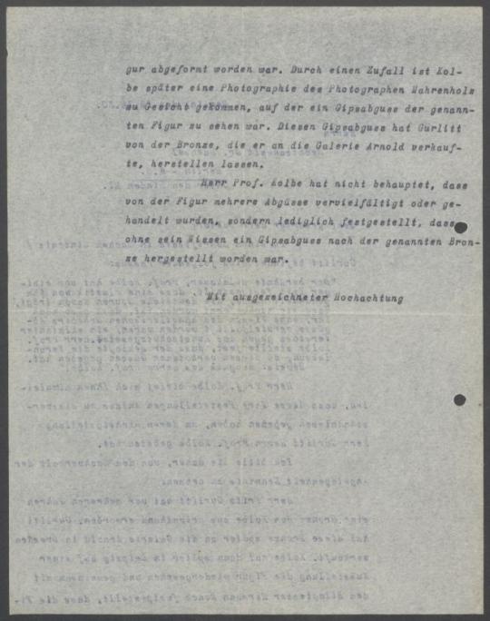 Briefwechsel zwischen Kunsthandlung Fritz Gurlitt [Berlin], Curt Galerie Alfred Flechtheim [Berlin], Rechtsanwalt Dr. Haensel und Georg Kolbe