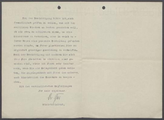 Briefe vom Ministerium für Wissenschaft, Kunst und Volksbildung an Georg Kolbe
