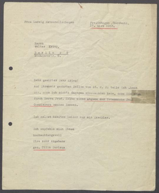 Briefe von Walter Krieg [Julius Püttmann Verlagsbuchhandlung, Berlin] an Georg Kolbe