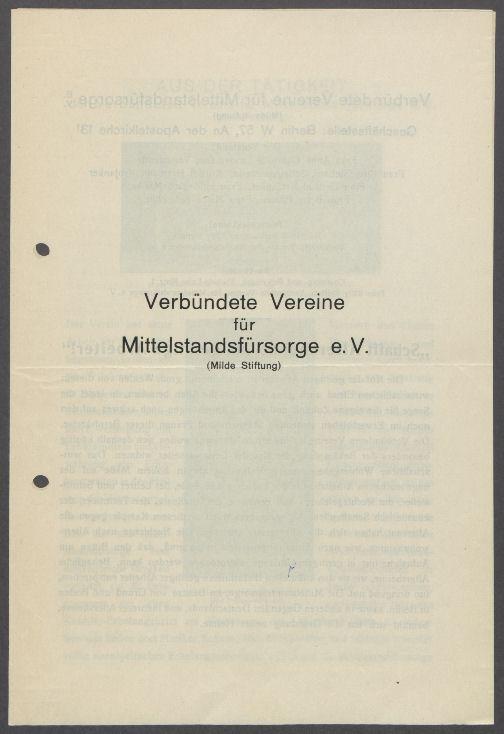 Brief von Anna Charlotte Lindemann [Verbündete Vereine für Mittelstandsfürsorge e.V]. an Georg Kolbe
