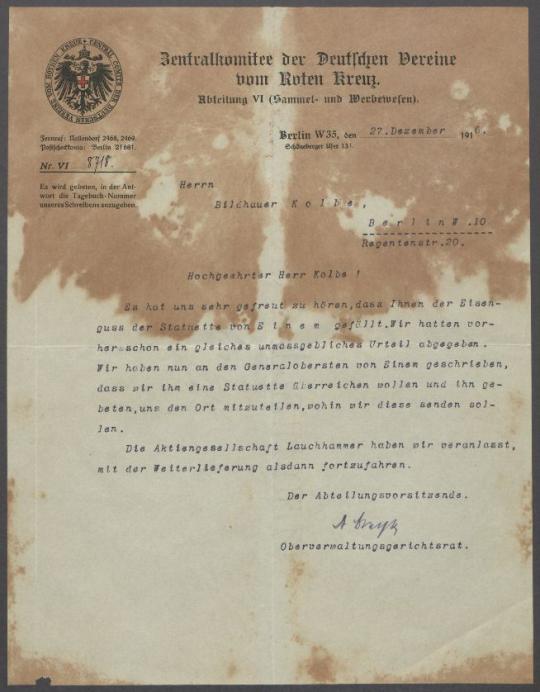 Briefe vom Central-Komitee der Deutschen Vereine vom Roten Kreuz an Georg Kolbe