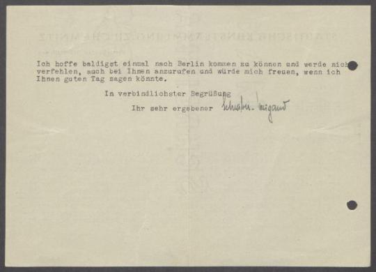 Briefwechsel zwischen Friedrich Schreiber-Weigand [Städtische Kunstsammlungen Chemnitz], dem Schloßbergmuseum Chemnitz und Georg Kolbe