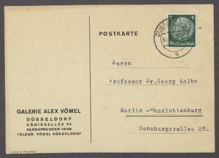 Briefwechsel zwischen dem Folkwang Museum Essen, der Galerie Vömel Düsseldorf und Georg Kolbe