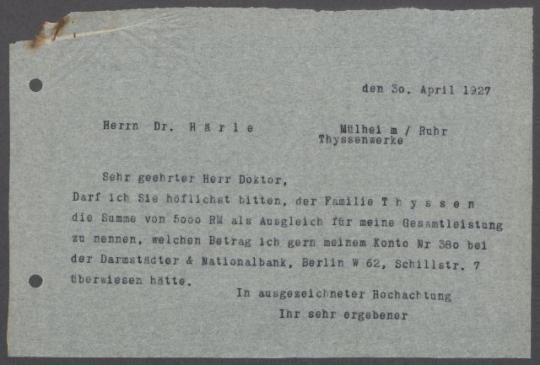 Briefwechsel zwischen der Thyssen AG, Georg Kolbe u. a.
