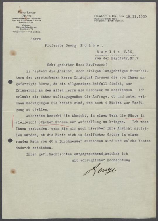 Briefwechsel zwischen der Thyssen AG, Georg Kolbe u. a.