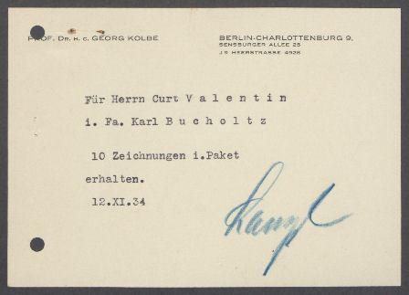Briefwechsel zwischen Inge Thiele [Verband Deutscher Graphiker in der C.S.R.], Curt Valentin [Galerie Buchholz] und Georg Kolbe