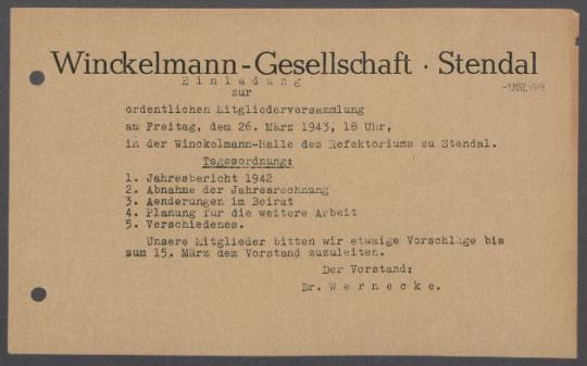 Briefe von Karl Wernecke [Winckelmann-Gesellschaft, Stendal] an Georg Kolbe