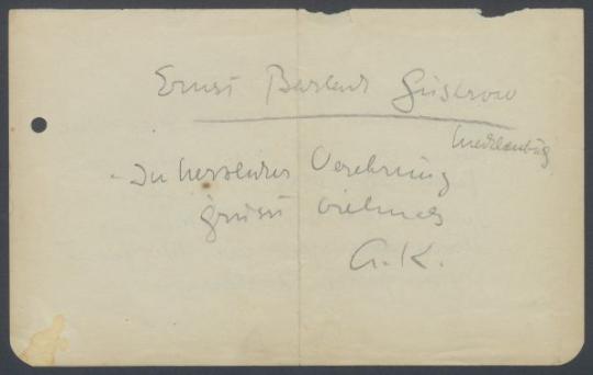Brief von Georg Kolbe an Ernst Barlach