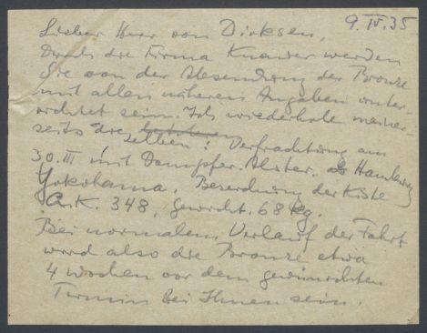 Brief von Georg Kolbe an Herbert von Dirksen