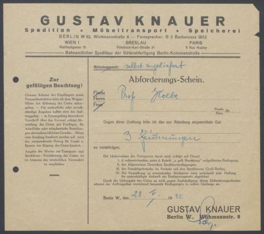 Brief von Georg Kolbe an Herbert von Dirksen