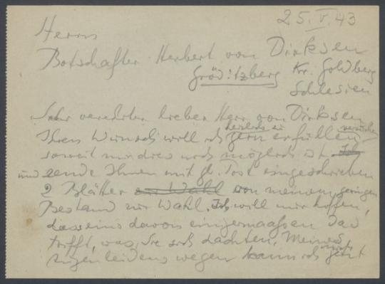 Brief von Georg Kolbe an Herbert von Dirksen