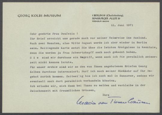 Briefe von Georg Kolbe an Renate Lang