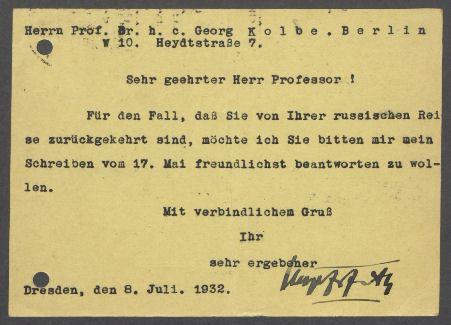 Briefwechsel zwischen Hugo Erfurth und Georg Kolbe