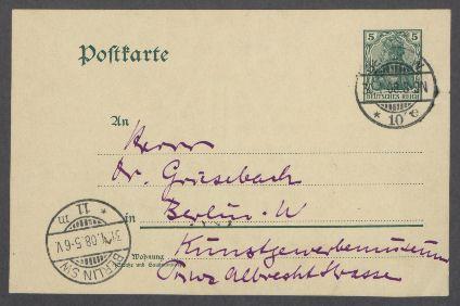 2 Postkarten von Georg Kolbe an August Grisebach und an Harry von Löwis of Menar