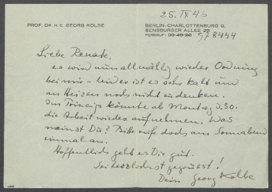 Briefe von Georg Kolbe an Renate Lang