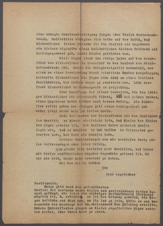 Brief von Erich Bode an Georg Kolbe